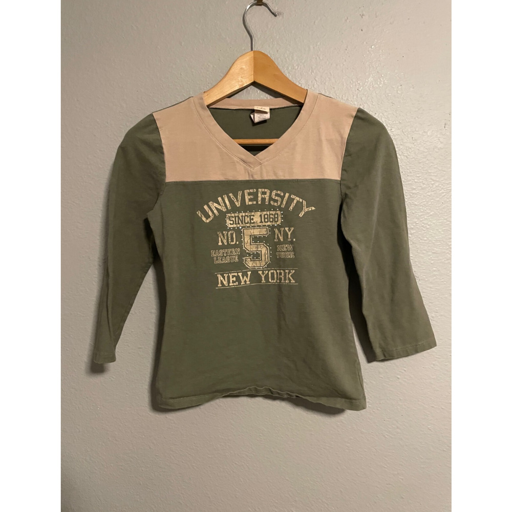 Vintage Womens Raglan Crop Top Medium Green Rhinestone Stretch Grunge Punk Y2K
